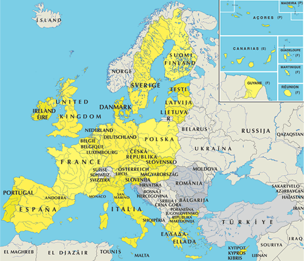 Avrupa haritası ve AB ülkeleri
